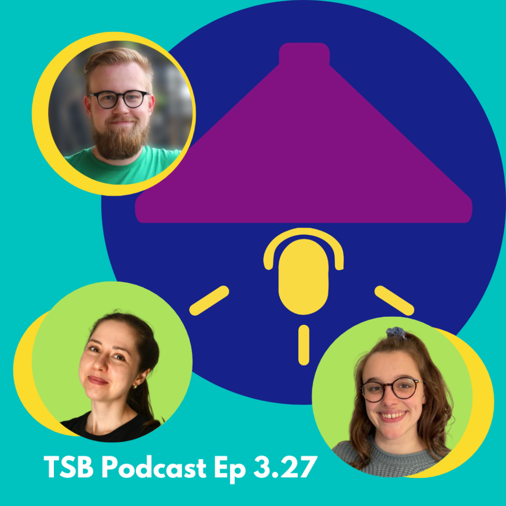 Science basement logo with guest, hosts and episode number